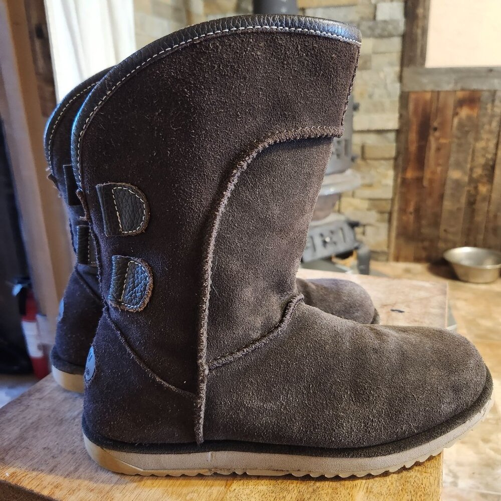 EMU Australia Womens 8 Charlotte Boots Chocolate Brown Sheepskin Lace Back Boots - Picture 10 of 12